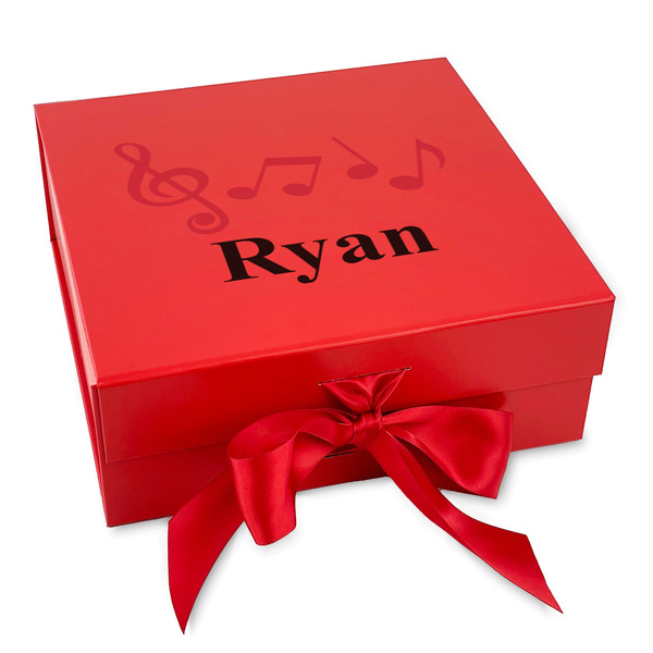 Custom Musical Notes Gift Box with Magnetic Lid - Red (Personalized)