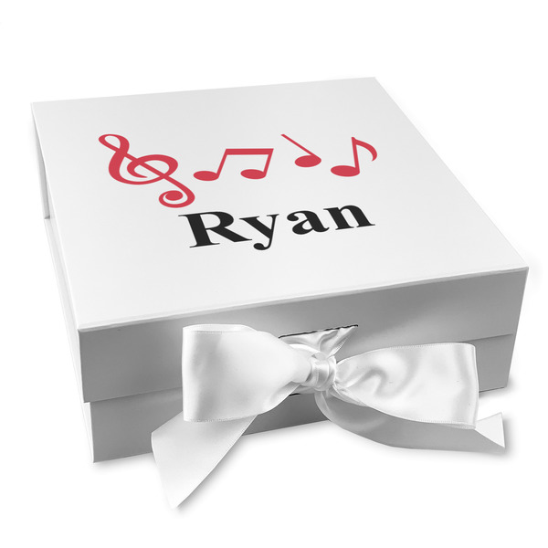 Custom Musical Notes Gift Box with Magnetic Lid - White (Personalized)