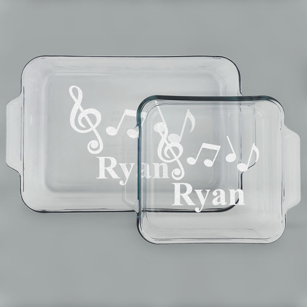 Custom Musical Notes Set of Glass Baking & Cake Dish - 13in x 9in & 8in x 8in (Personalized)