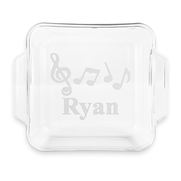 Custom Musical Notes Glass Cake Dish with Truefit Lid - 8in x 8in (Personalized)