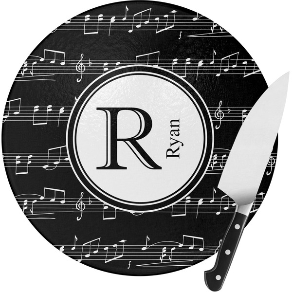 Custom Musical Notes Round Glass Cutting Board - Medium (Personalized)