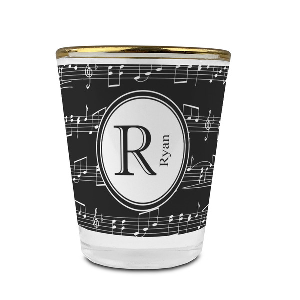 Custom Musical Notes Glass Shot Glass - 1.5 oz - with Gold Rim - Set of 4 (Personalized)