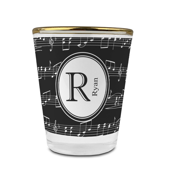 Musical Notes Glass Shot Glass - With gold rim - FRONT