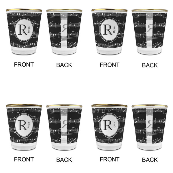 Musical Notes Glass Shot Glass - with gold rim - Set of 4 - APPROVAL