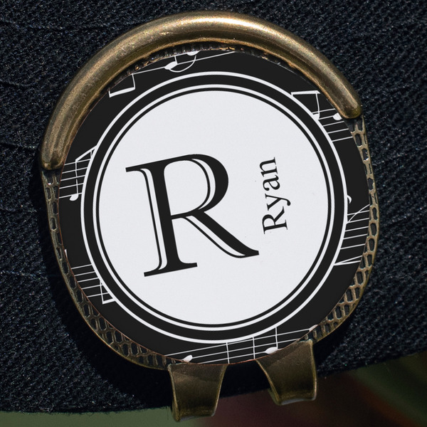 Musical Notes Golf Ball Marker Hat Clip - Gold - Close Up