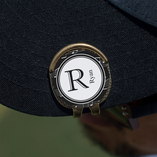 Musical Notes Golf Ball Marker Hat Clip - Gold - On Hat
