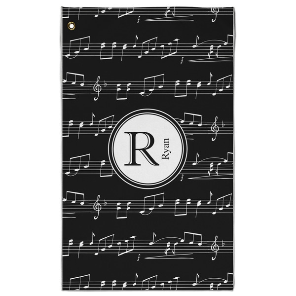 Custom Musical Notes Golf Towel - Poly-Cotton Blend w/ Name and Initial