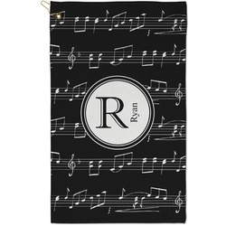 Musical Notes Golf Towel - Poly-Cotton Blend - Small w/ Name and Initial