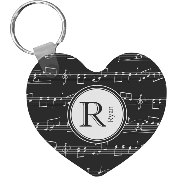 Custom Musical Notes Heart Plastic Keychain w/ Name and Initial