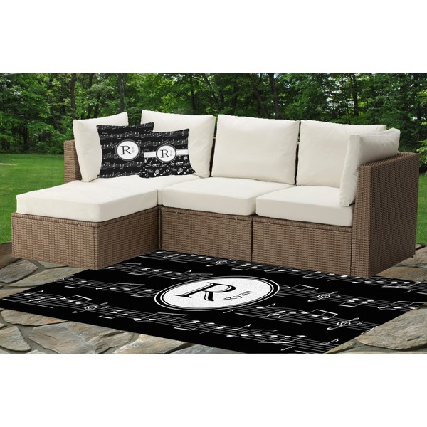 Custom Musical Notes Indoor / Outdoor Rug - Custom Size w/ Name and Initial