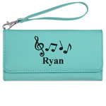 Musical Notes Ladies Leatherette Wallet - Laser Engraved- Teal (Personalized)