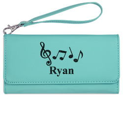 Musical Notes Ladies Leatherette Wallet - Laser Engraved- Teal (Personalized)