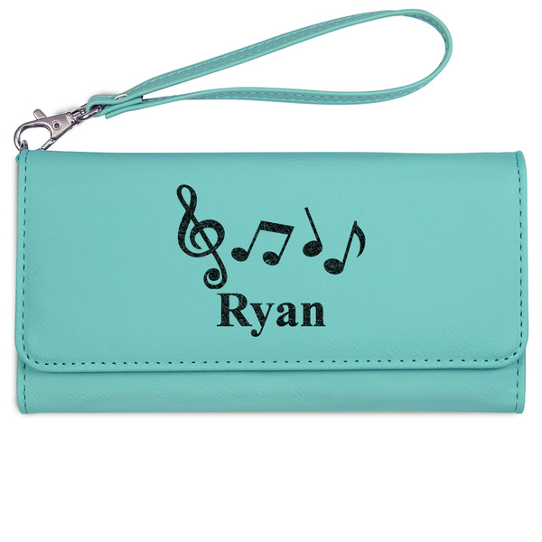 Custom Musical Notes Ladies Leatherette Wallet - Laser Engraved- Teal (Personalized)