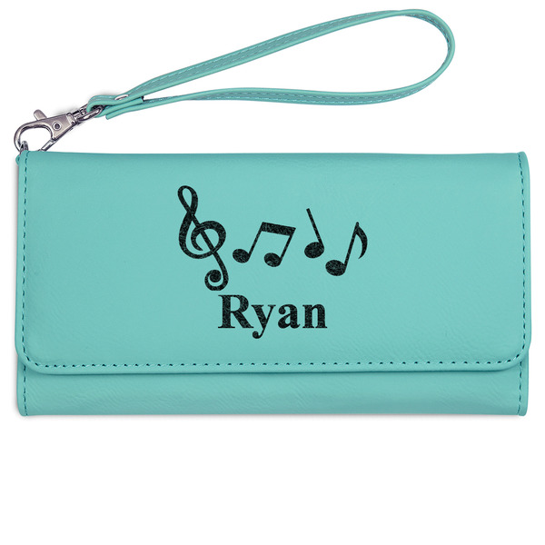 Musical Notes Ladies Wallet - Leather - Teal - Front View