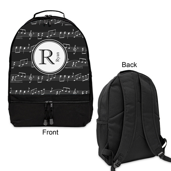 Musical Notes Large Backpack - Black - Front & Back View