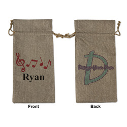 Musical Notes Large Burlap Gift Bag - Front & Back (Personalized)