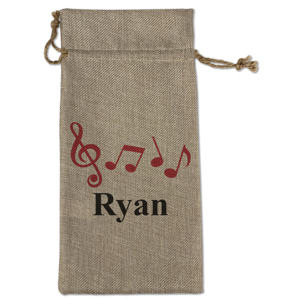 Custom Musical Notes Large Burlap Gift Bag - Front (Personalized)