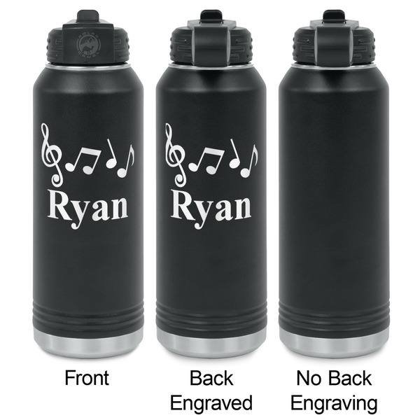 Musical Notes Laser Engraved Water Bottles - 2 Styles - Front & Back View