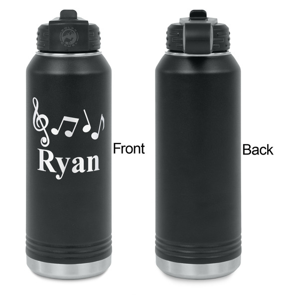 Musical Notes Laser Engraved Water Bottles - Front Engraving - Front & Back View