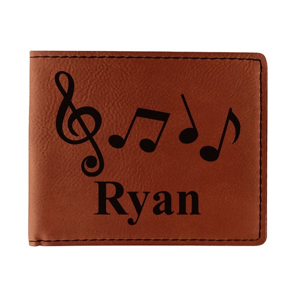 Custom Musical Notes Leatherette Bifold Wallet - Single Sided (Personalized)