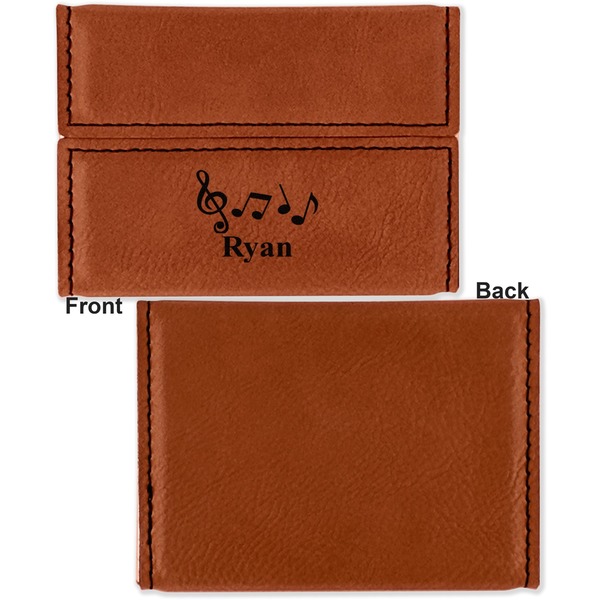 Musical Notes Leather Business Card Holder Front Back Single Sided - Apvl