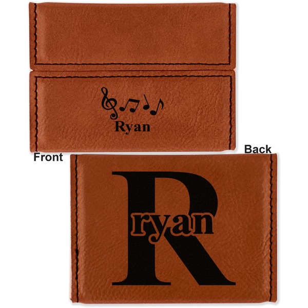 Musical Notes Leather Business Card Holder - Front Back