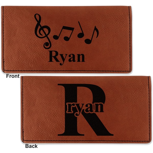 Musical Notes Leather Checkbook Holder Front and Back
