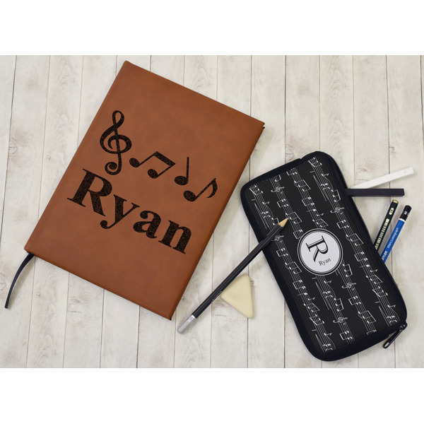 Musical Notes Leather Sketchbook - Small - Single Sided - In Context