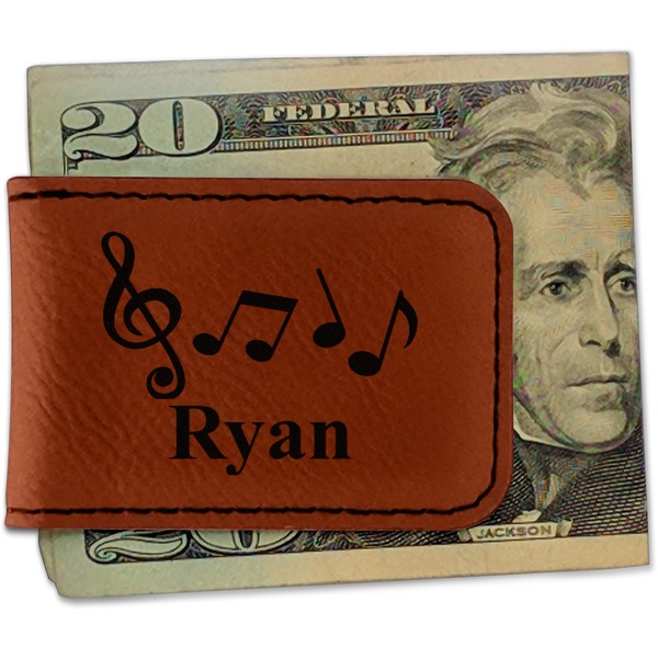 Custom Musical Notes Leatherette Magnetic Money Clip - Single Sided (Personalized)