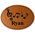 Musical Notes Faux Leather Iron On Patch - Oval (Personalized)