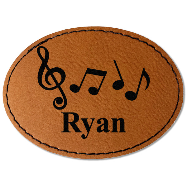 Custom Musical Notes Faux Leather Iron On Patch - Oval (Personalized)