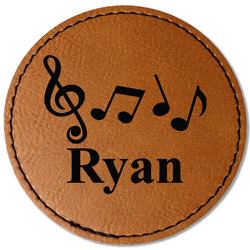 Musical Notes Faux Leather Iron On Patch - Round (Personalized)