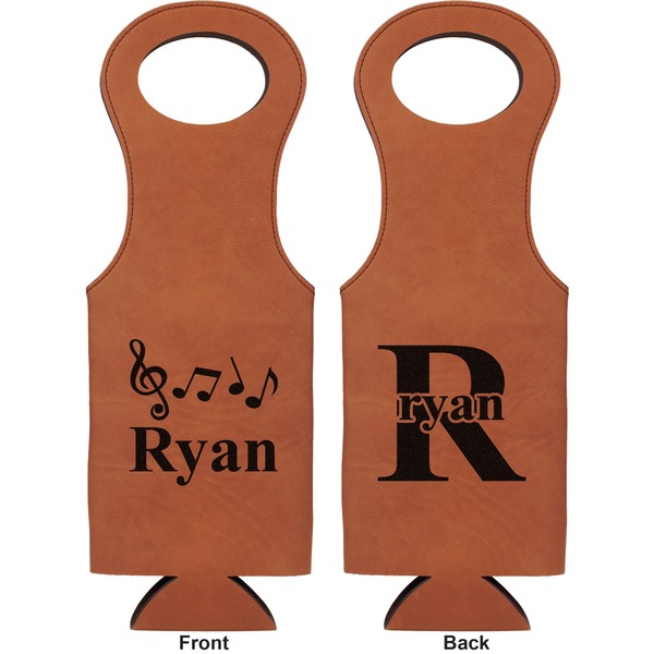 Musical Notes Leatherette Wine Tote Double Sided - Front and Back