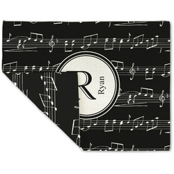 Musical Notes Double-Sided Linen Placemat - Single w/ Name and Initial