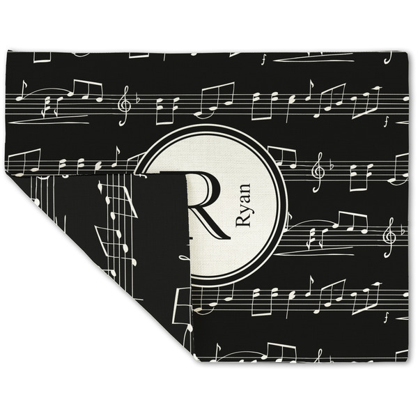Custom Musical Notes Double-Sided Linen Placemat - Single w/ Name and Initial