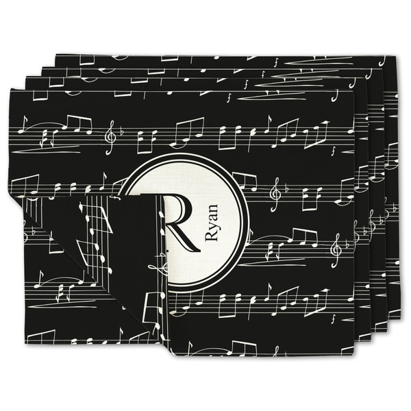 Custom Musical Notes Double-Sided Linen Placemat - Set of 4 w/ Name and Initial