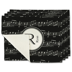 Musical Notes Single-Sided Linen Placemat - Set of 4 w/ Name and Initial
