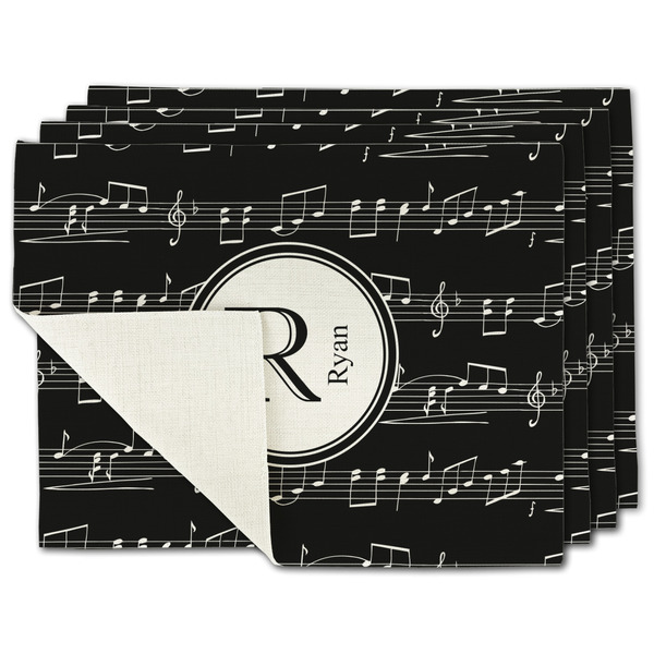 Custom Musical Notes Single-Sided Linen Placemat - Set of 4 w/ Name and Initial