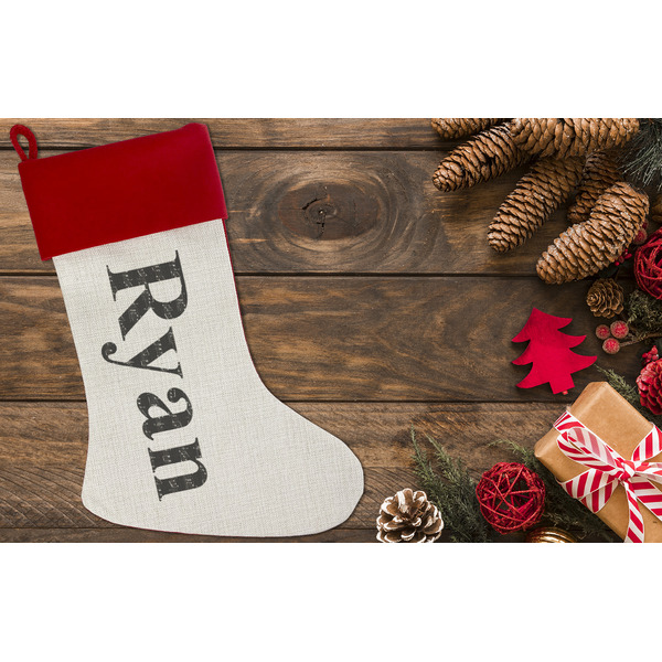 Musical Notes Linen Stocking w/Red Cuff - Flat Lay (LIFESTYLE)
