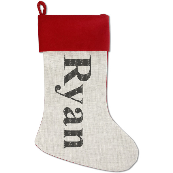 Custom Musical Notes Red Linen Stocking (Personalized)