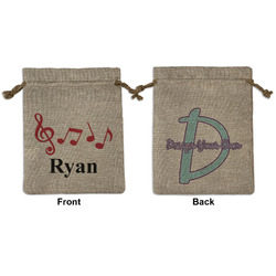 Musical Notes Medium Burlap Gift Bag - Front & Back (Personalized)