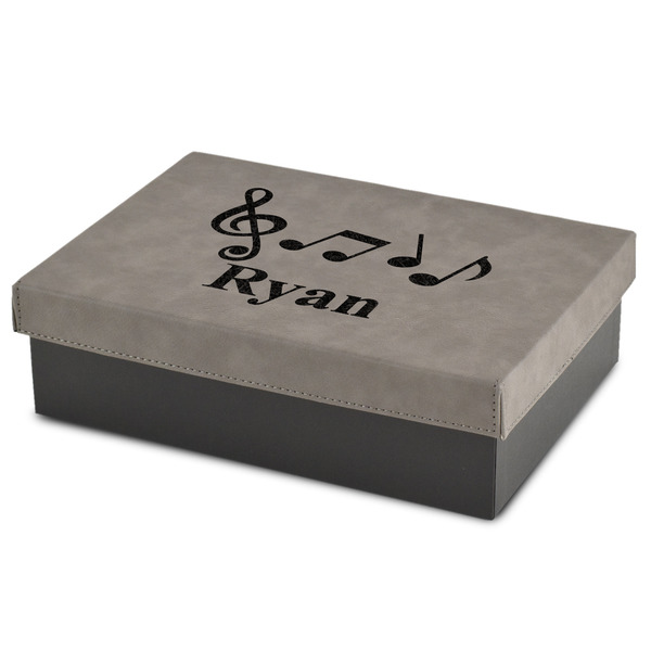 Custom Musical Notes Medium Gift Box w/ Engraved Leather Lid (Personalized)