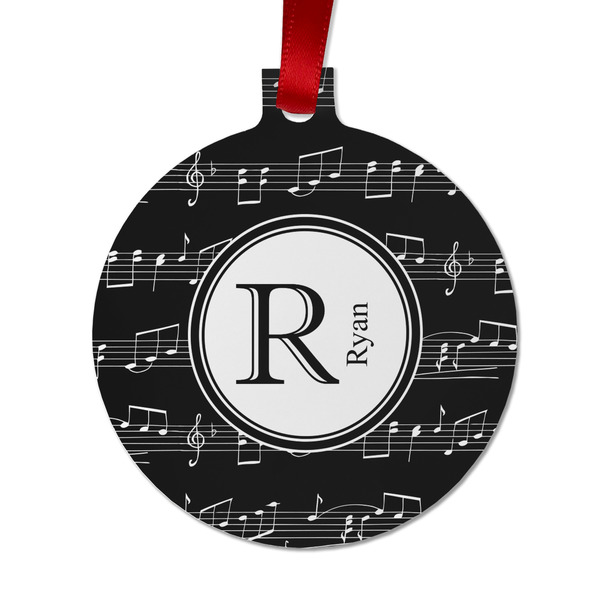 Custom Musical Notes Metal Ball Ornament - Double Sided w/ Name and Initial