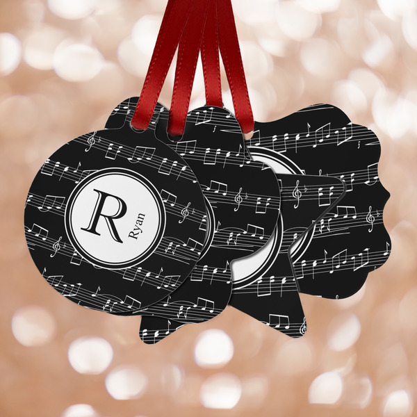 Custom Musical Notes Metal Ornaments - Double Sided w/ Name and Initial