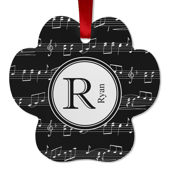 Custom Musical Notes Metal Paw Ornament - Double Sided w/ Name and Initial