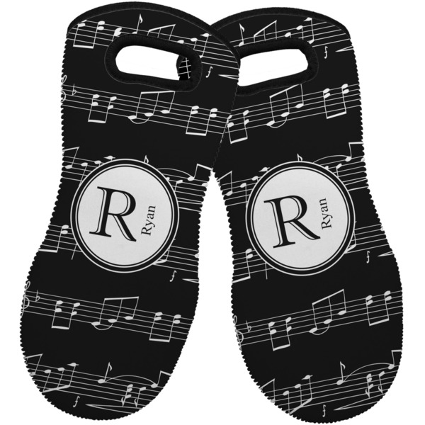 Custom Musical Notes Neoprene Oven Mitts - Set of 2 w/ Name and Initial