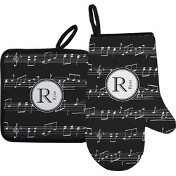 Musical Notes Right Oven Mitt & Pot Holder Set w/ Name and Initial