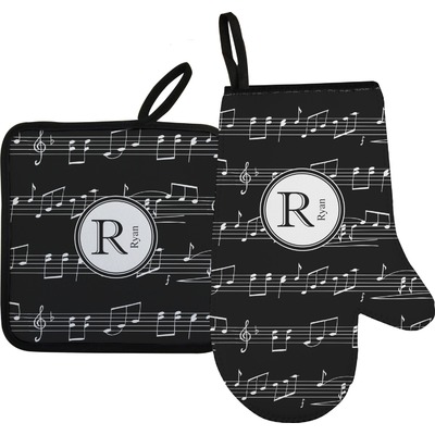 Musical Notes Oven Mitt & Pot Holder Set w/ Name and Initial