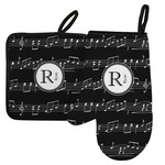 Musical Notes Left Oven Mitt & Pot Holder Set w/ Name and Initial