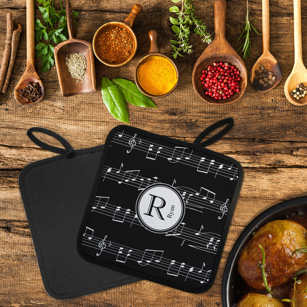 Musical Notes Neoprene Pot Holder - Set of 2  LIFESTYLE (Flatlay)